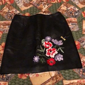 Embroidered Leather Miniskirt